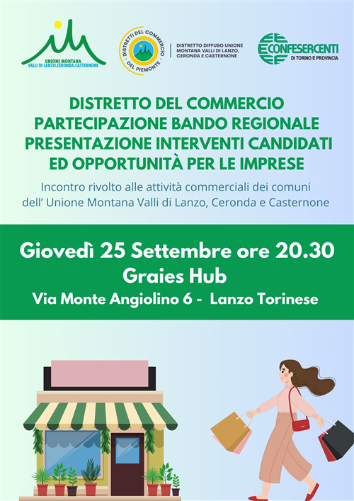 Distretto del Commercio - Partecipazione Bando Regionale - Presentazione interventi candidati e opportunità ad imprese