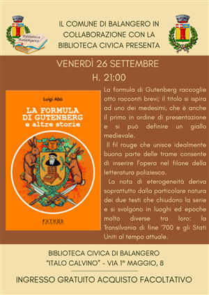 Presentazione del libro "La formula di Gutenberg e altre storie" di Luigi Abà