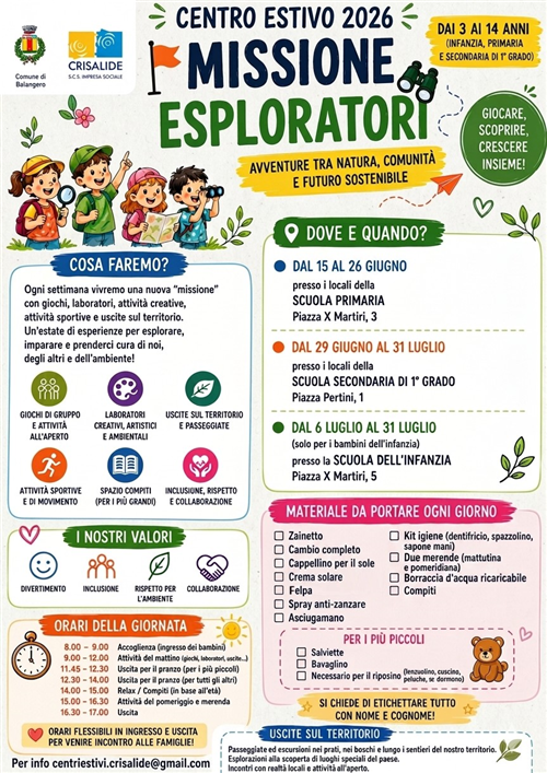 Centro Estivo 2026 - presentazione progetto formativo