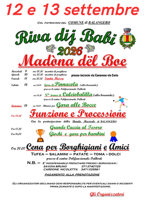 Festeggiamenti Comitato Madonna del Boè 2026