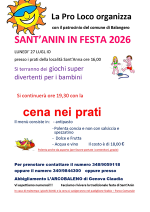 Sant'Anin in festa 2026